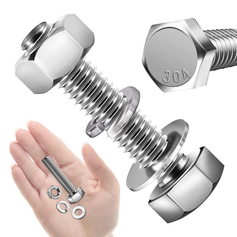 MYWISH (6 Sets) 3/8-16x1-3/4 Hex Head Assorted Screws Nuts and Bolts with Flat & Lock Washers, 304 Stainless Steel 18-8, Fully Threaded, 3/8 Bolt Metric Bolt Assortment - Image 1